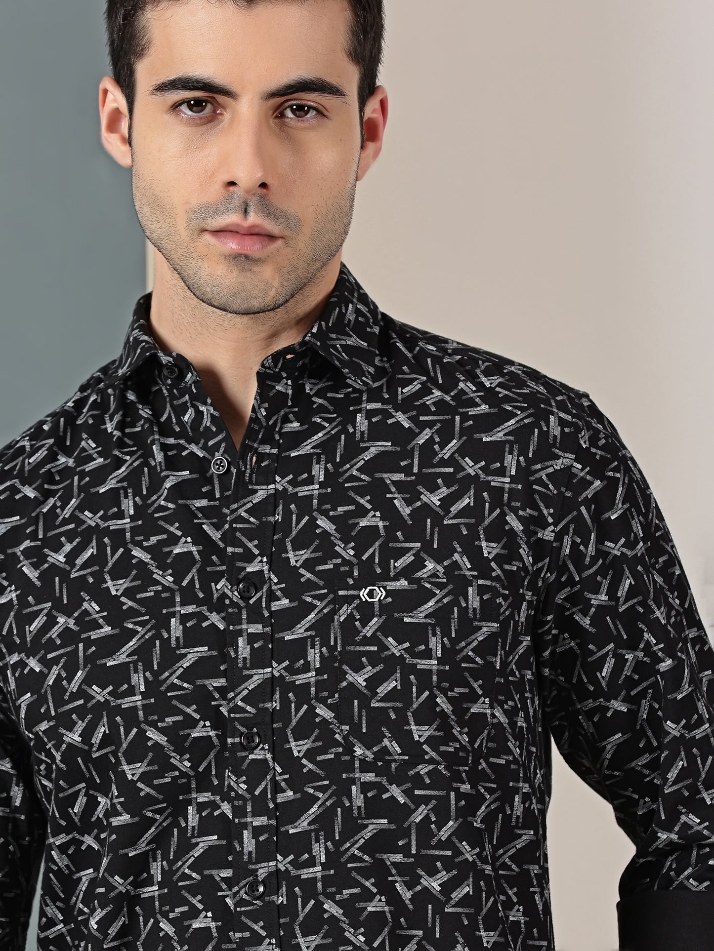 Black  Geometric Oxford Print Shirt