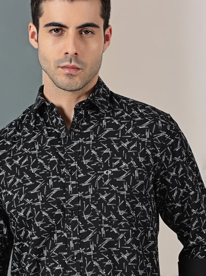 Black  Geometric Oxford Print Shirt