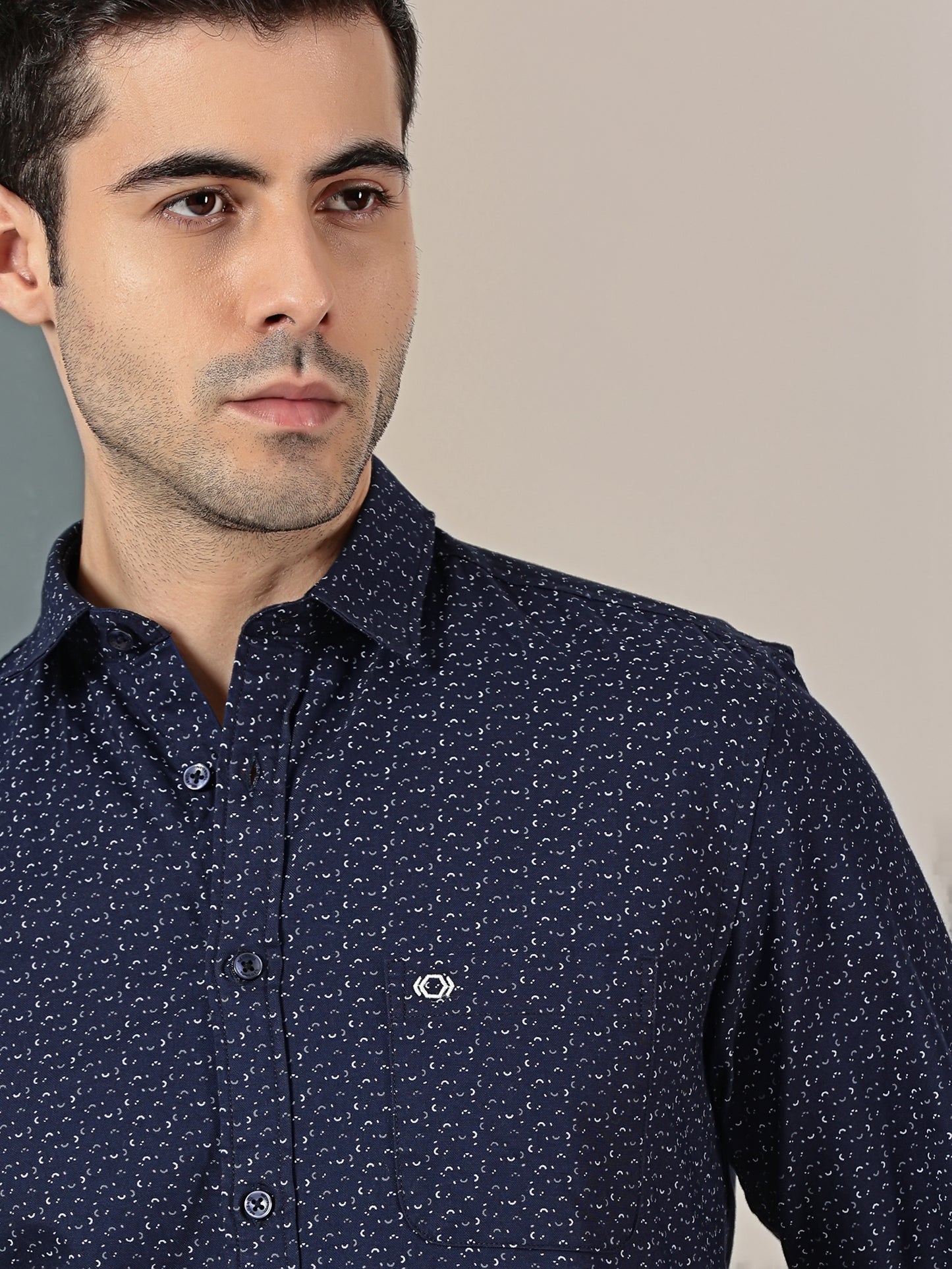 Navy Blue minimal Chic mictro print shirt