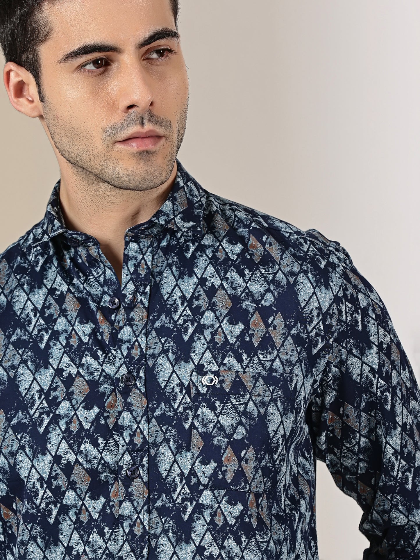 Navy Blue Satin Print