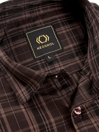 Deep Brown Check Giza Cotton Shirt