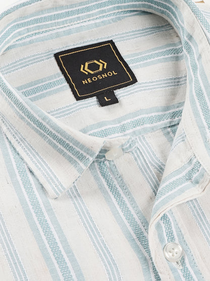 Aqua Blue Cotton-Linen Dobby Stripe Shirt
