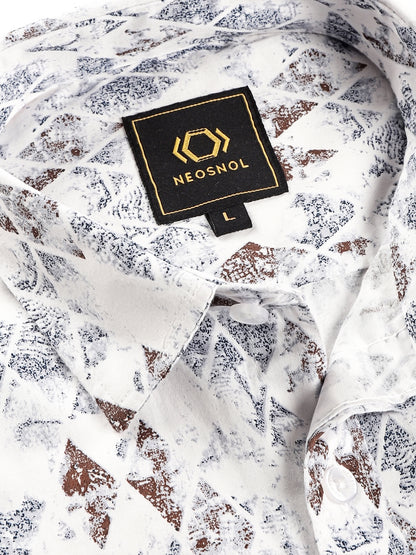 White & Blue Satin Print Shirt