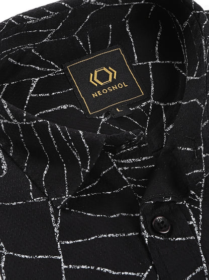 Black Dobby Abstract webline Print Shirt