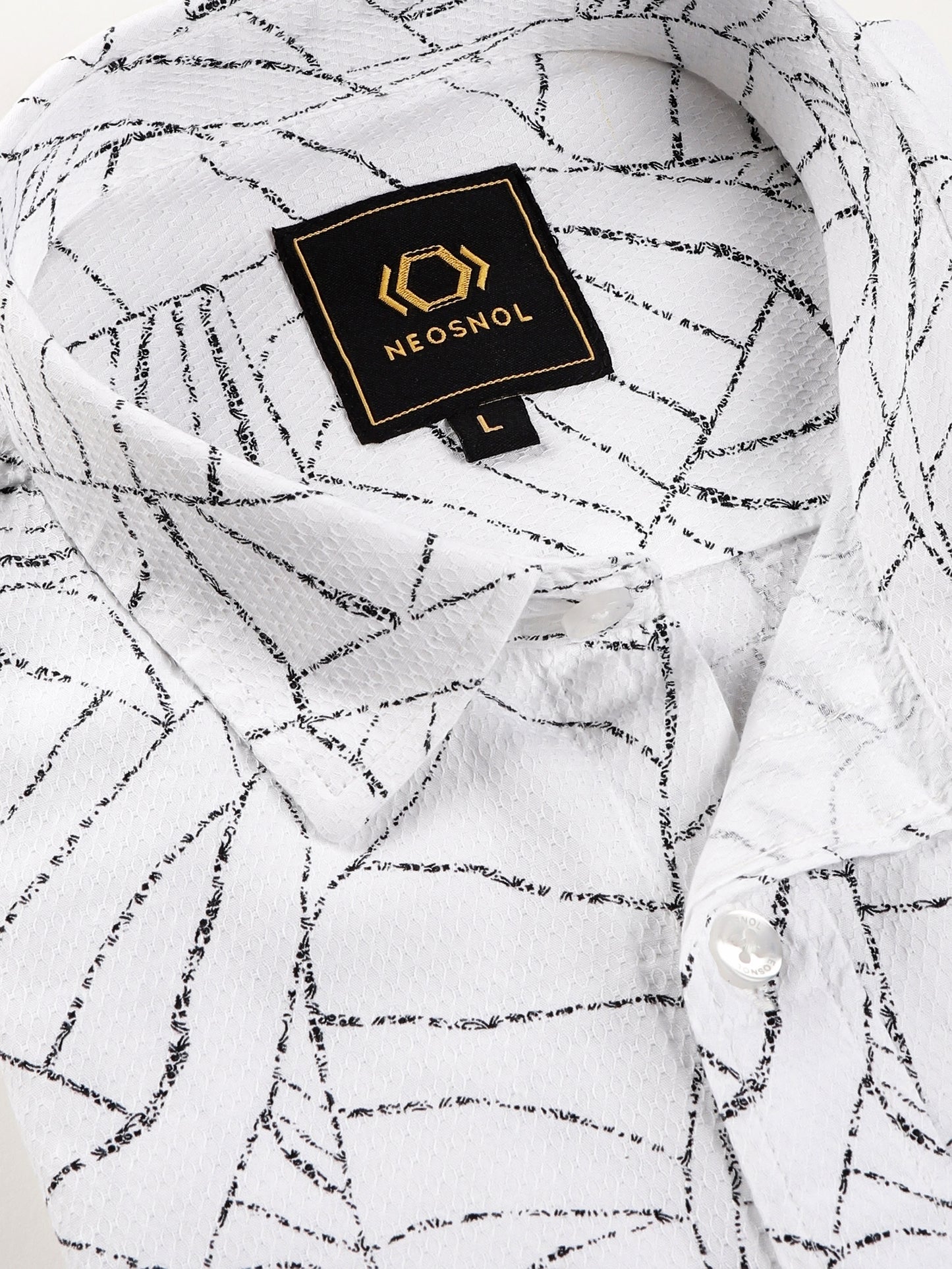 White Dobby Abstract webline Print Shirt