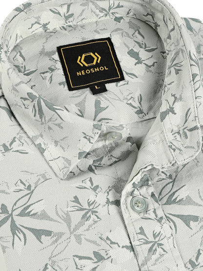 Seafoam Botanical Dobby Shirt – Cool Tonal Leaf Print