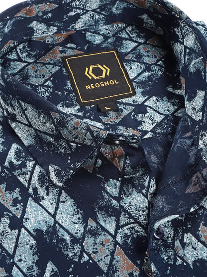 Navy Blue Satin Print