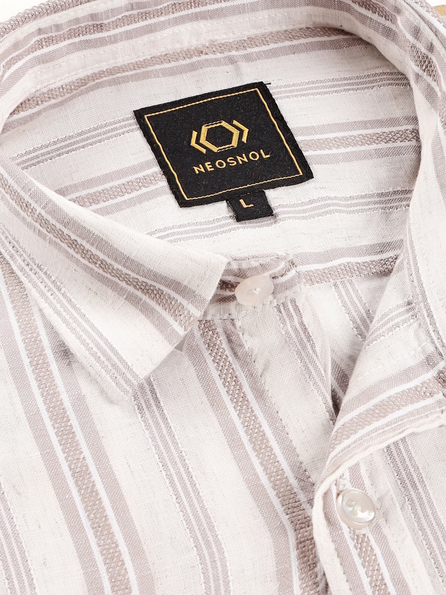 Beige Cotton-Linen Dobby Stripe Shirt