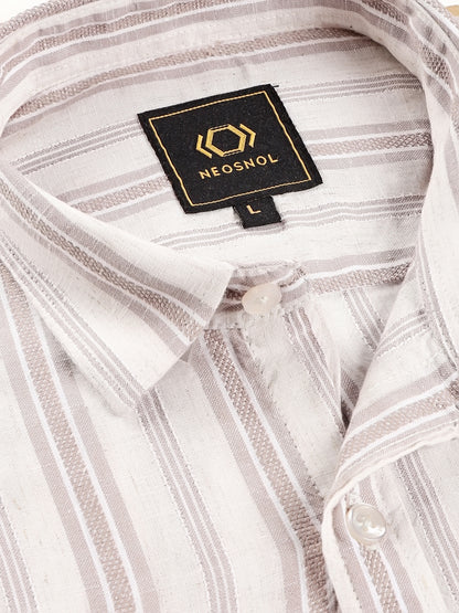 Beige Cotton-Linen Dobby Stripe Shirt