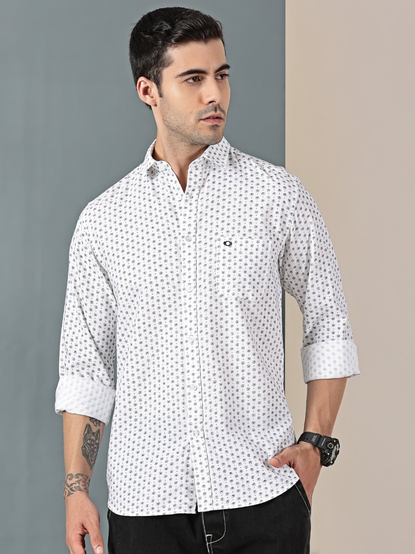 White Oxford Weave – Mini Dot Pattern Shirt Fabric