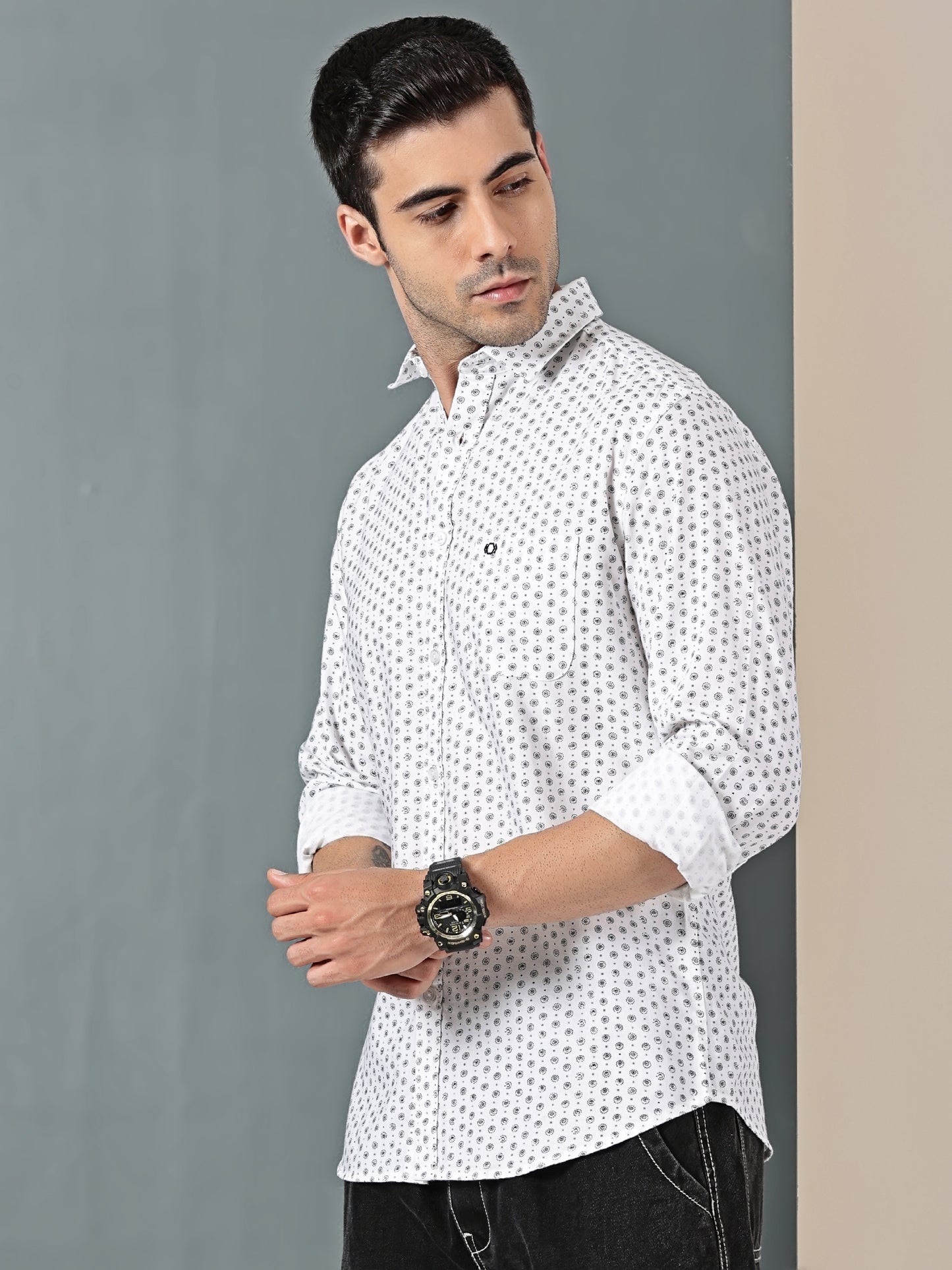 White Oxford Weave – Mini Dot Pattern Shirt Fabric