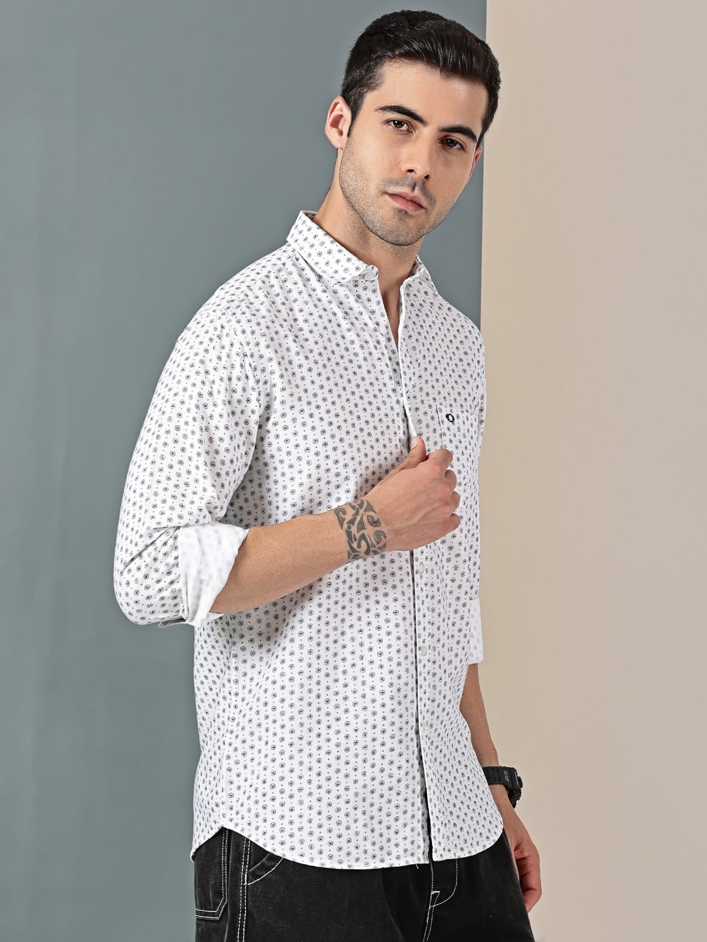White Oxford Weave – Mini Dot Pattern Shirt Fabric