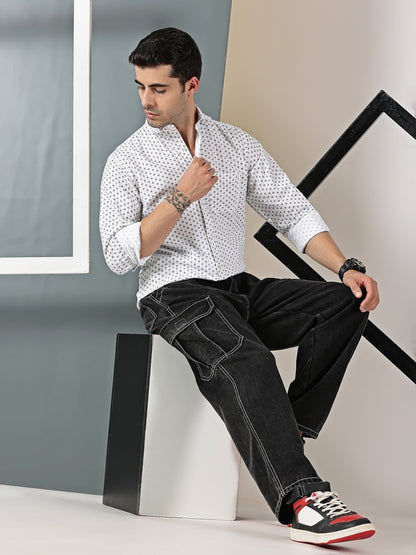 White Oxford Weave – Mini Dot Pattern Shirt Fabric