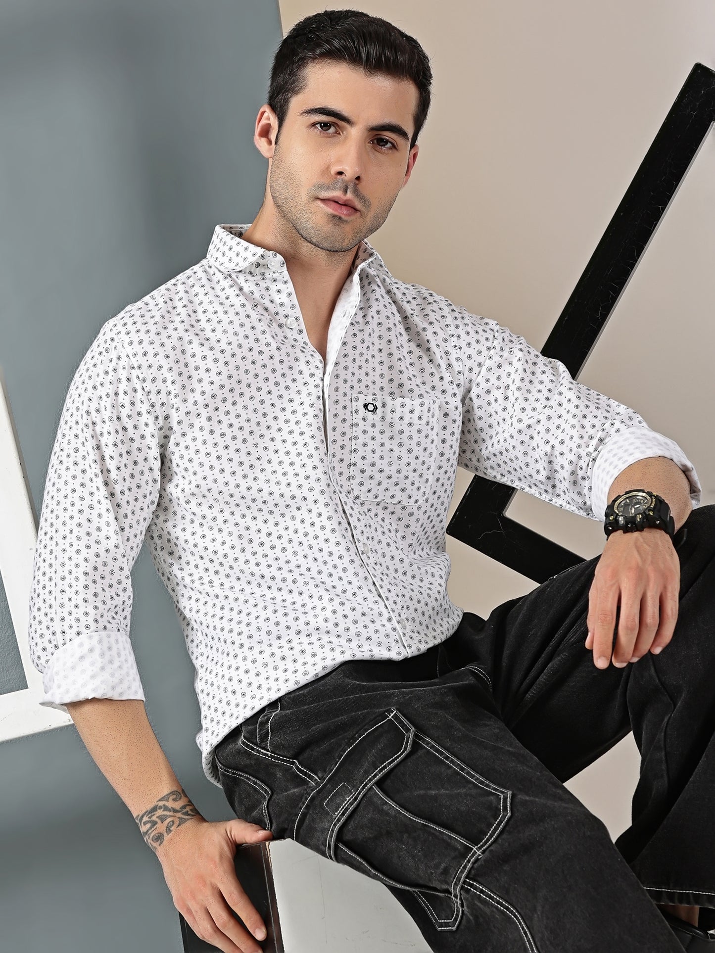 White Oxford Weave – Mini Dot Pattern Shirt Fabric